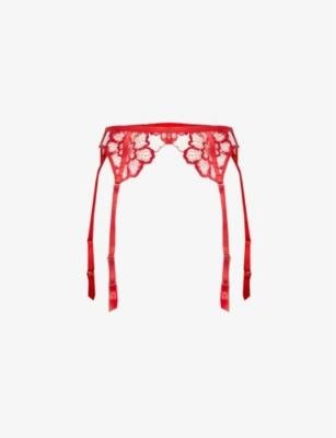 Catalina floral-embroidered mesh suspender by BLUEBELLA