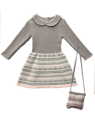 Toddler Long Sleeve Ribbed and Fair Isle Sweater Dress by BLUEBERI BOULEVARD