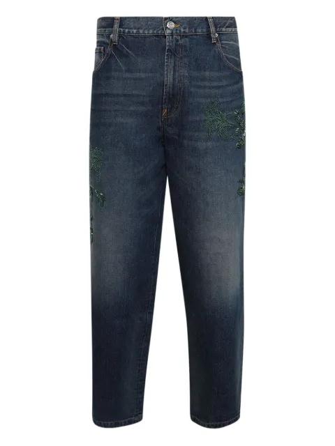 stonewashed botanic-embroidered jeans by BLUEMARBLE