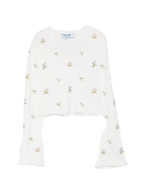 floral-embroidered T-shirt by BLUGIRL