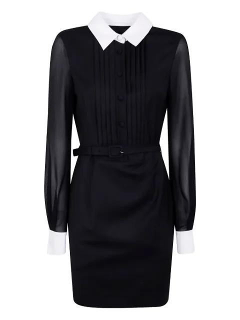 pleated-front collared belted day dress by BLUGIRL