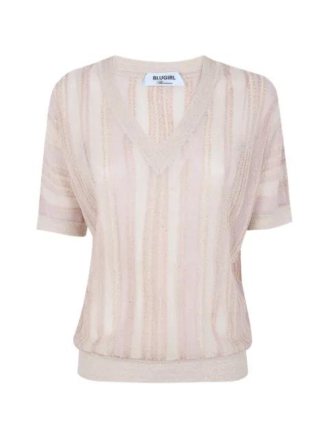 striped V-neck sweater by BLUGIRL