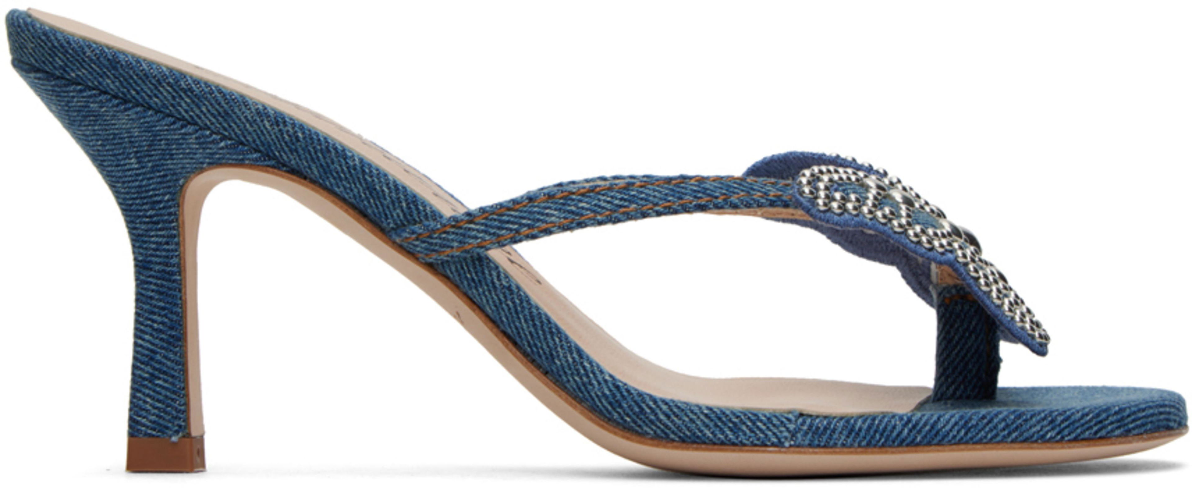 Blue Butterfly Denim Thong Sandals by BLUMARINE