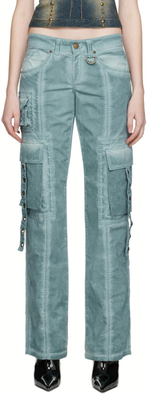 Blue Eyelet Trousers by BLUMARINE
