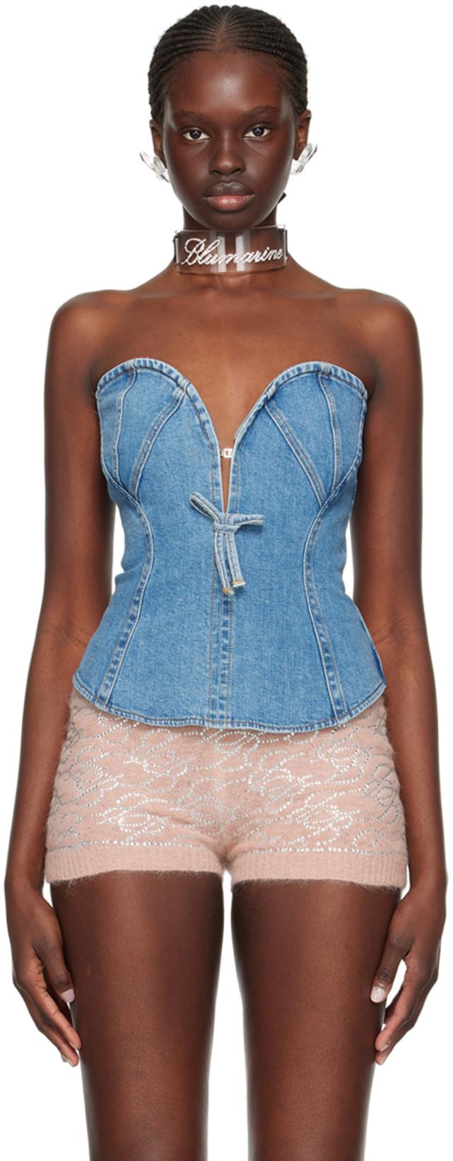 Blue Paneled Denim Tank Top by BLUMARINE