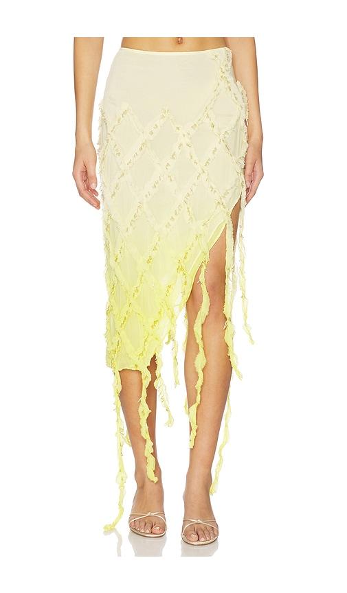Blumarine Embroidered Creponne Skirt in White,Yellow by BLUMARINE