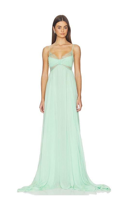 Blumarine Georgette Plisse Dress in Mint by BLUMARINE
