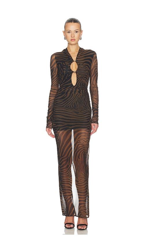 Blumarine Print Net Dress in Brown by BLUMARINE