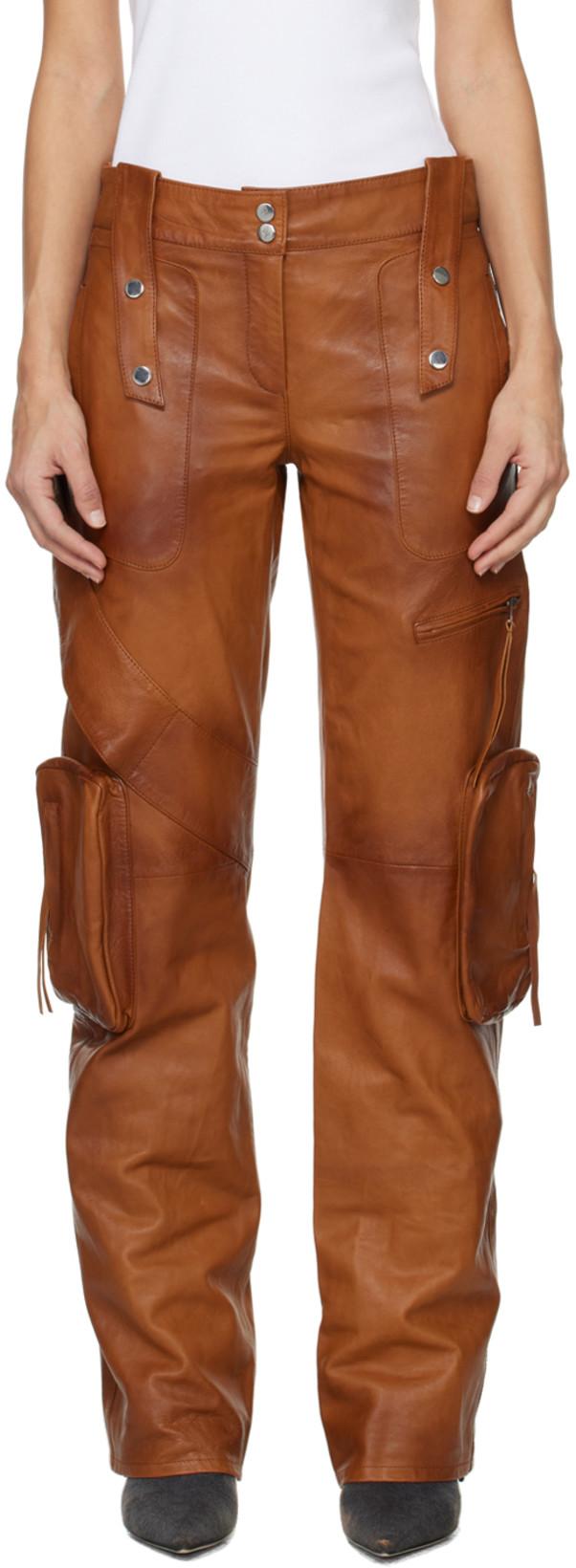 Brown Bellows Pocket Leather Pants by BLUMARINE