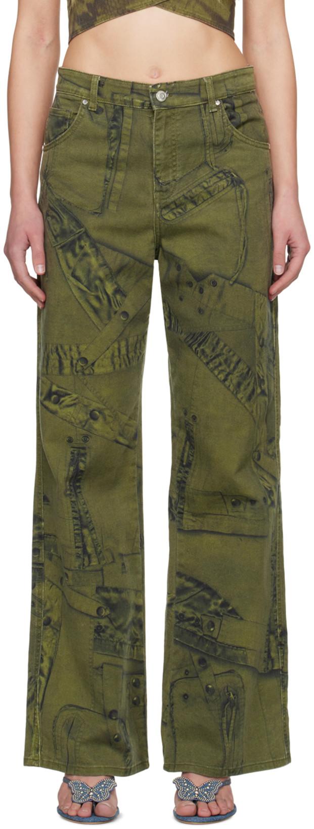 Khaki Printed Jeans by BLUMARINE
