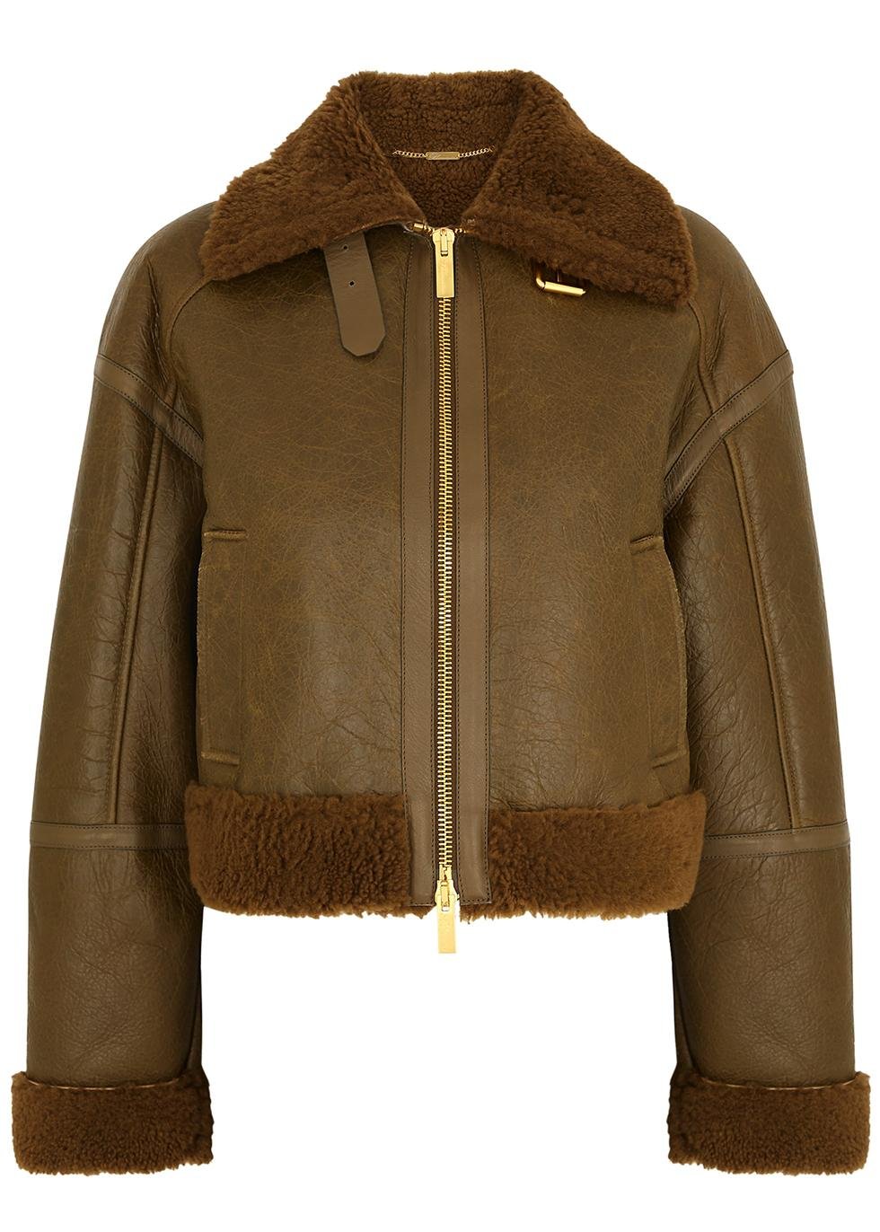 Leather shearling-trimmed jacket by BLUMARINE