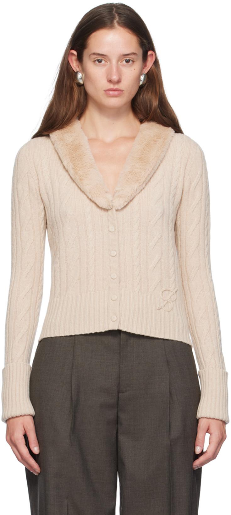 Off-White Faux-Fur Collar Cardigan by BLUMARINE