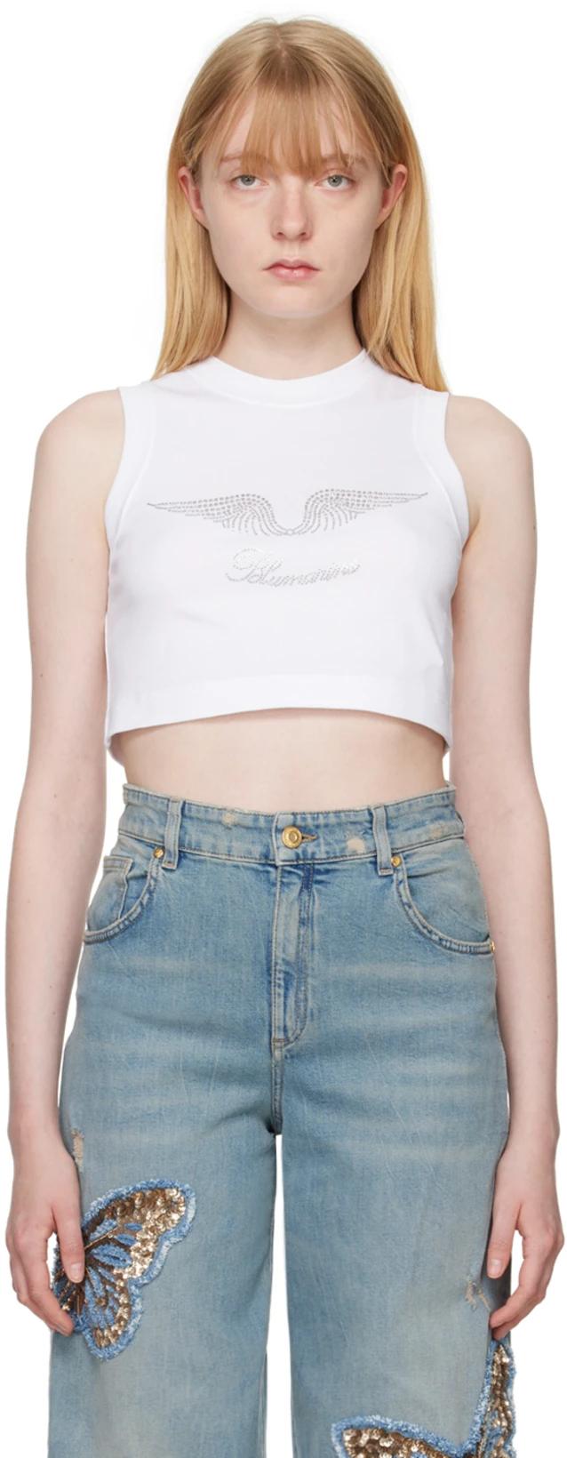 White Crystal-Cut Tank Top by BLUMARINE