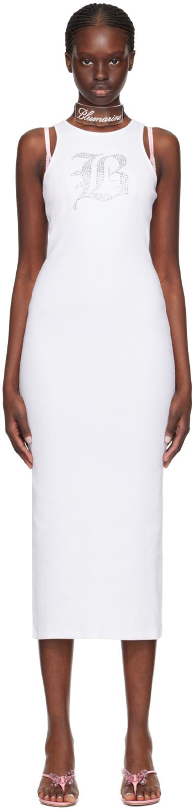 White Graphic Midi Dress by BLUMARINE