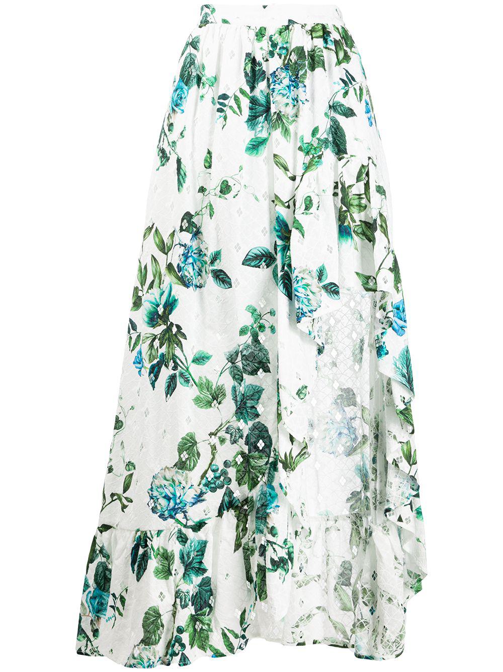 asymmetric ruffled floral print skirt by BLUMARINE