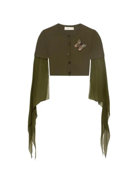 butterfly-appliqué long-sleeve crop top by BLUMARINE