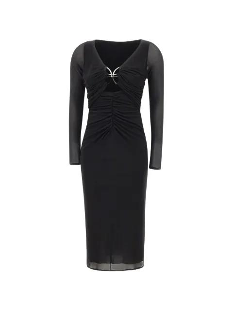 butterfly-clasp ruched midi dress by BLUMARINE