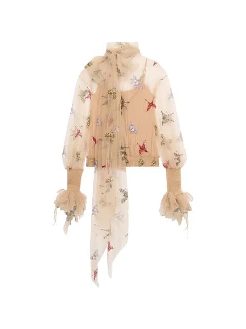 butterfly-embroidered mesh blouse by BLUMARINE