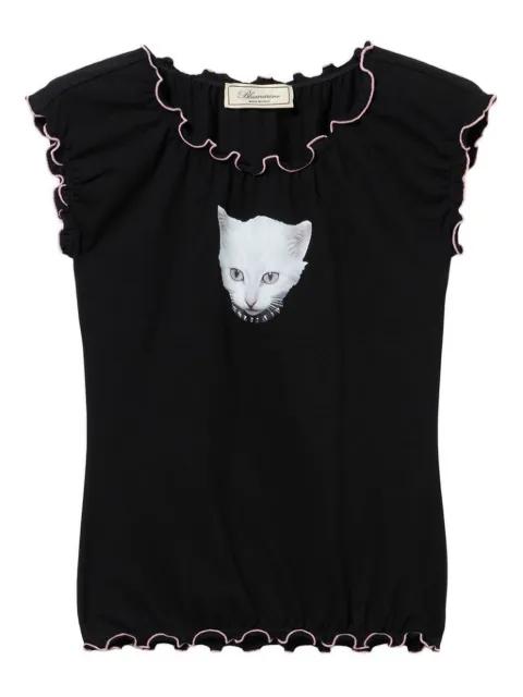 cat-print ruffled T-shirt by BLUMARINE