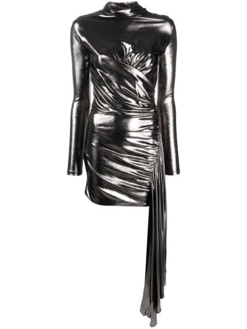 draped metallic long-sleeve dress by BLUMARINE