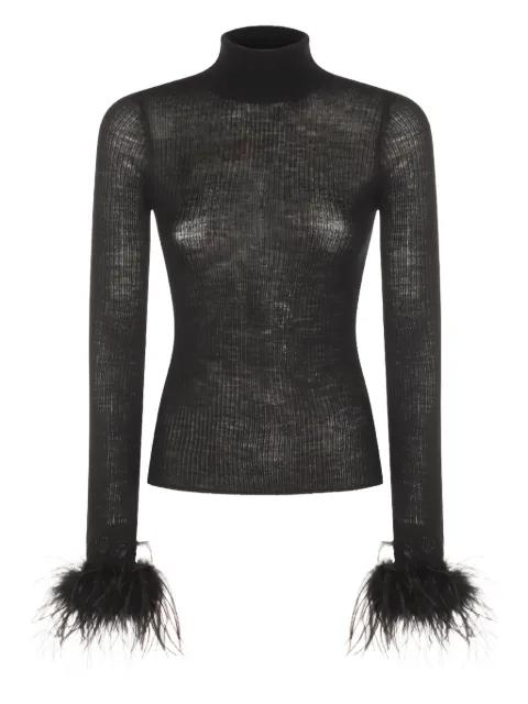 feather-trimmed ribbed-knit jumper by BLUMARINE