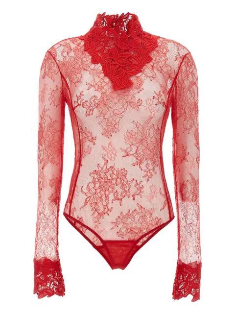 floral-lace high-neck bodysuit by BLUMARINE
