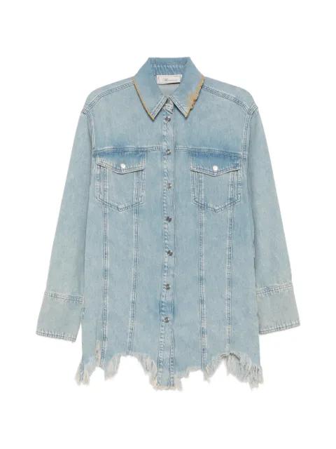 logo-embroidered frayed-hem shirt by BLUMARINE