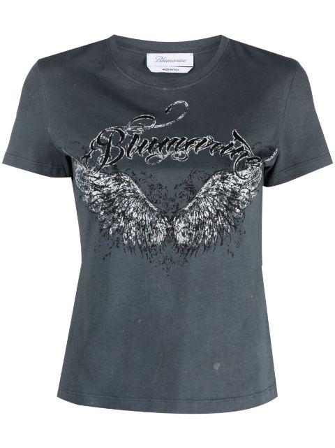 logo-print cotton T-shirt by BLUMARINE