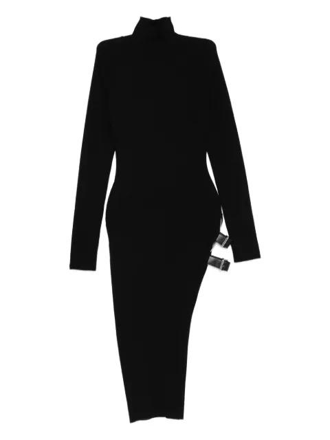 ribbed turtleneck buckle-detail asymmetric party dress by BLUMARINE