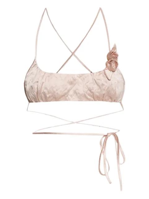 rose-appliqué crinkled-satin top by BLUMARINE