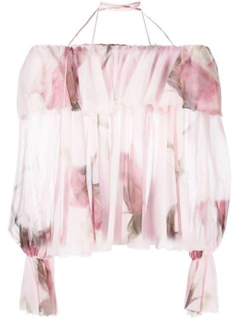 ruffled-trim floral-print blouse by BLUMARINE
