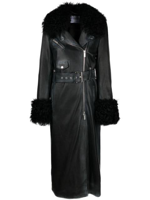 shearling-trim leather coat by BLUMARINE