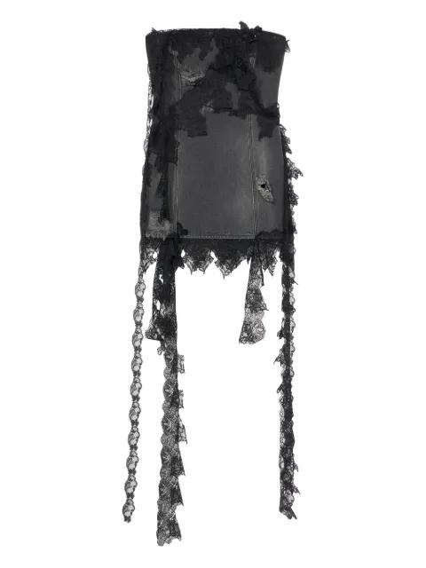 strapless lace-trimmed denim dress by BLUMARINE