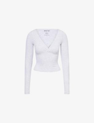 Ribbed V-Neck Stretch-Woven Top by BO+TEE