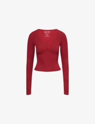 Ribbed V-Neck Stretch-Woven Top by BO+TEE