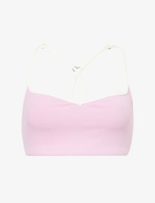 Sweetheart-Neckline Contrasting-Trim Stretch-Woven Sports Bra by BO+TEE