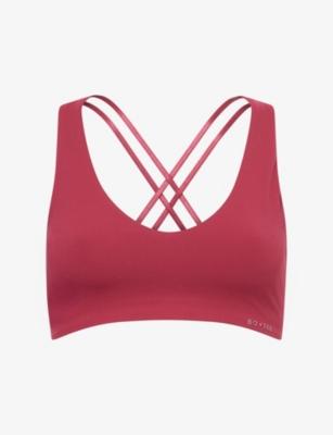 V-Neck Cut-Out Stretch-Woven Sports Bra by BO+TEE