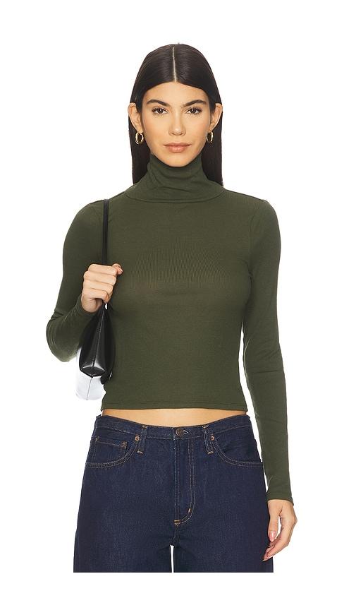 Bobi Crop Turtleneck Top in Dark Green by BOBI