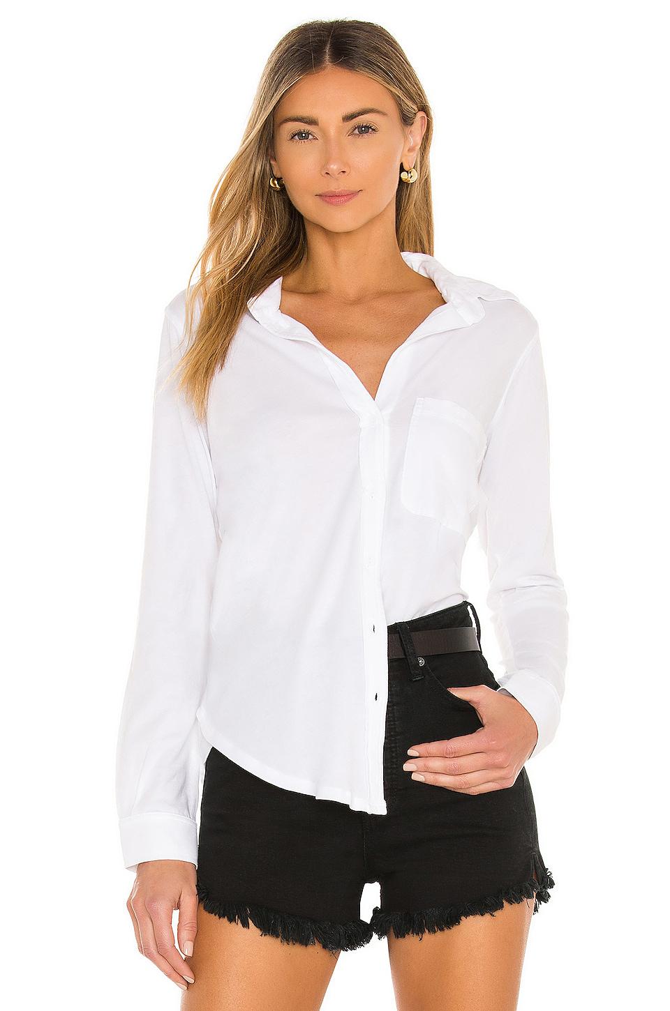 Bobi Light Weight Jersey Button Down in White by BOBI