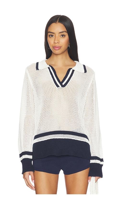 Bobi Polo Mix Stitch Sweater in White,Navy by BOBI