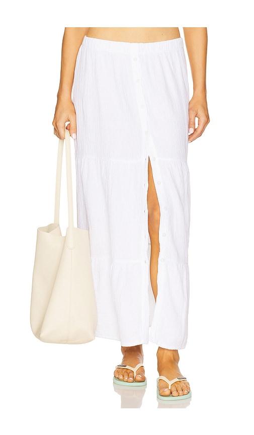 Bobi Tiered Button Front Maxi Skirt in White by BOBI