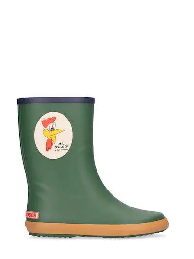 Rubber rain boots w/ chicken print by BOBO CHOSES