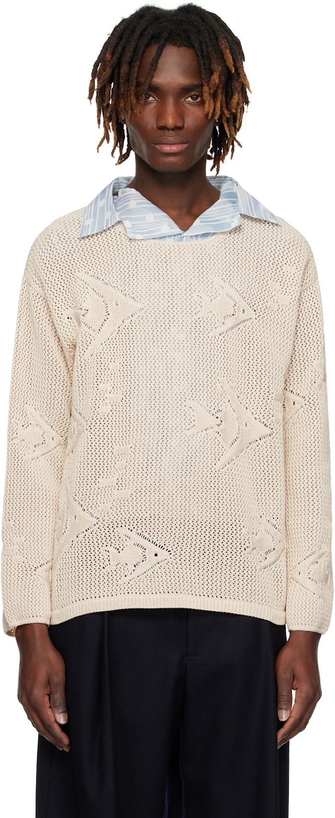 Beige Angel Fish Sweater by BODE