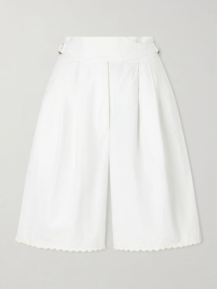 Closerie belted scalloped embroidered cotton-poplin shorts by BODE