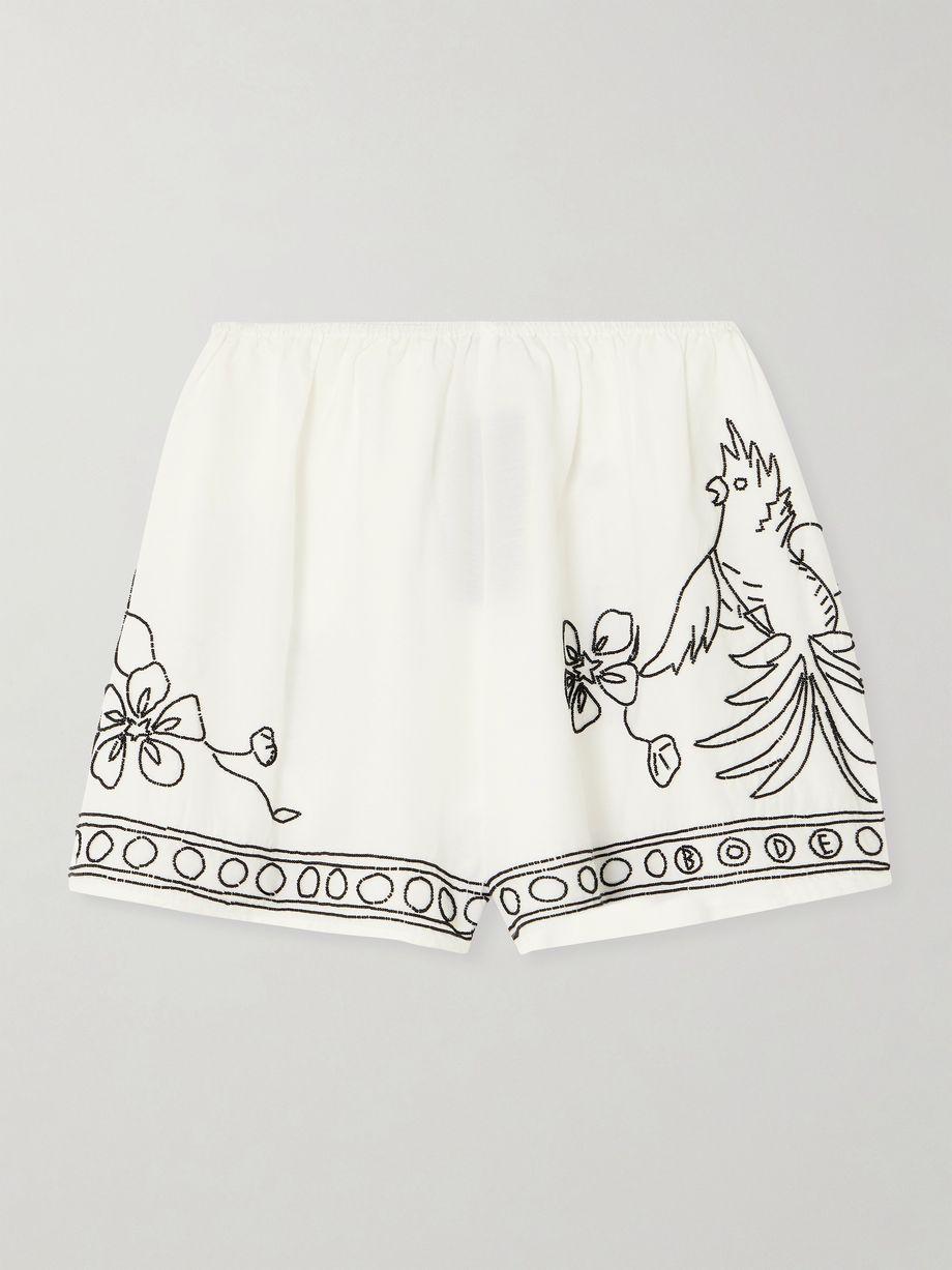 Cockatoo Tap bead-embellished cotton and silk-blend shorts by BODE
