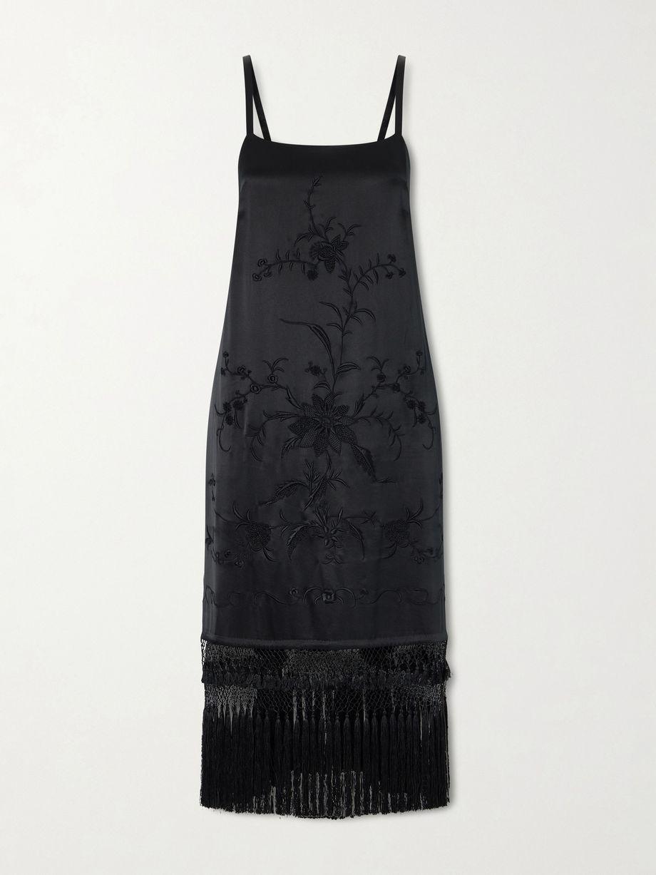 Fringed embroidered silk-satin midi dress by BODE