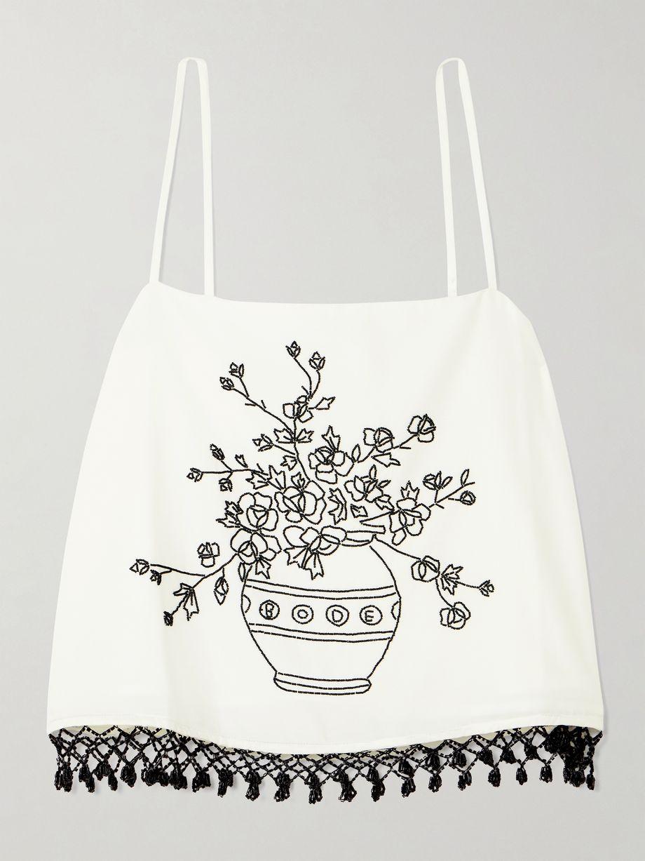 Rosebloom cropped bead-embellished fringed cotton and silk-blend top by BODE
