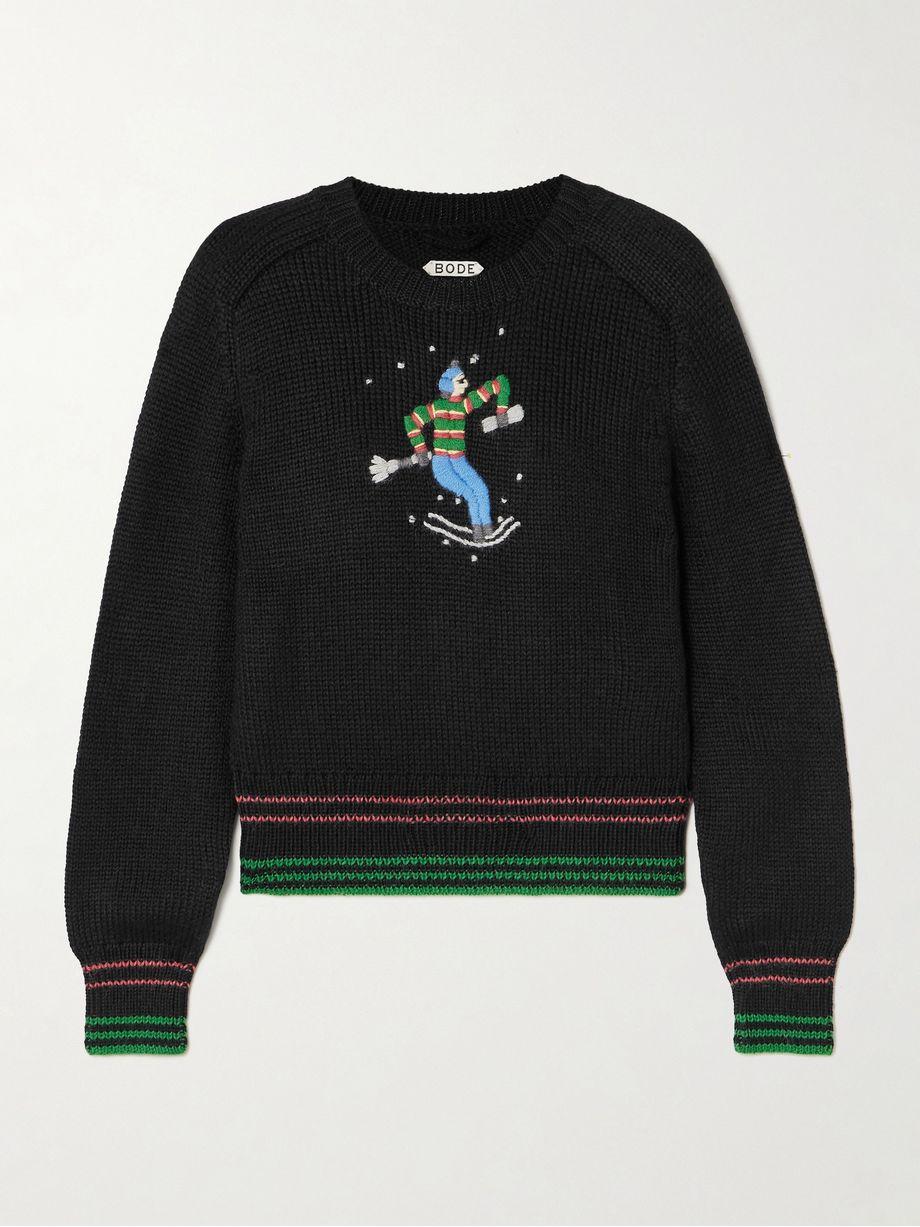 Ski Run cropped embroidered striped alpaca sweater by BODE