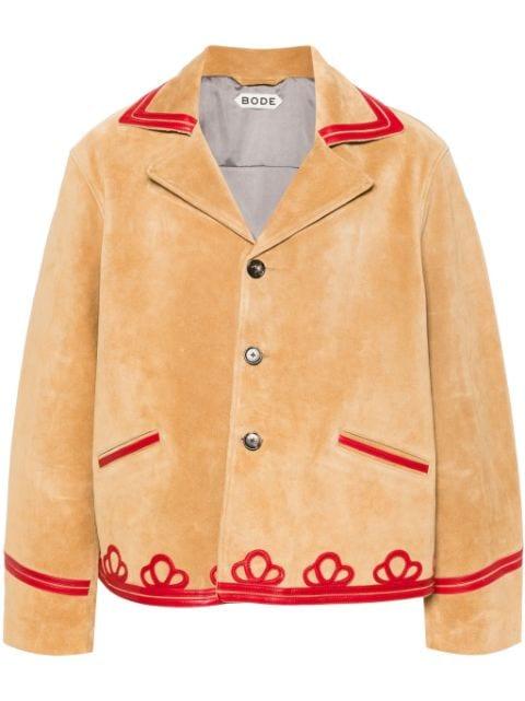 Trefoil contrasting-trim suede blazer by BODE