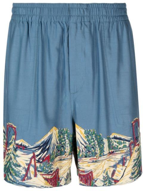 beaded graphic-print deck shorts by BODE
